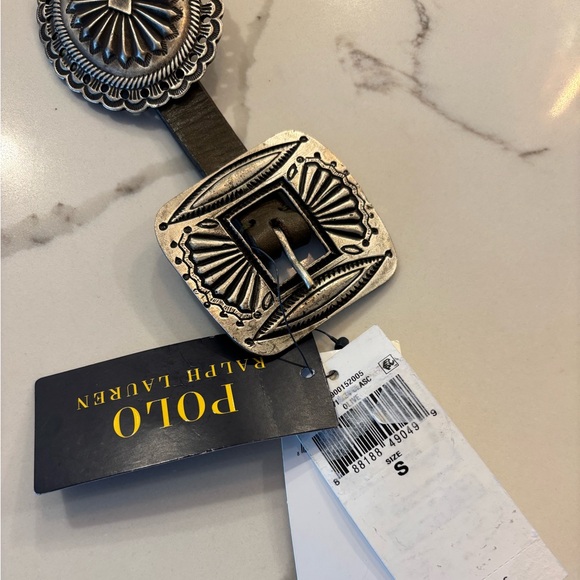 Polo Ralph Lauren Western Distressed Leather Metal Accent Belt Olive Small NWT - Picture 5 of 11